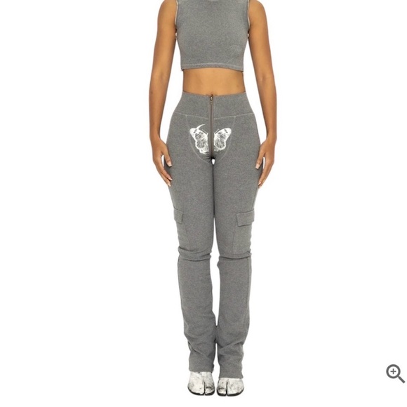 Tordrobes Pants - Tordrobes Butterfly Signature U-Zip Cargo Pants gray white size medium cotton
